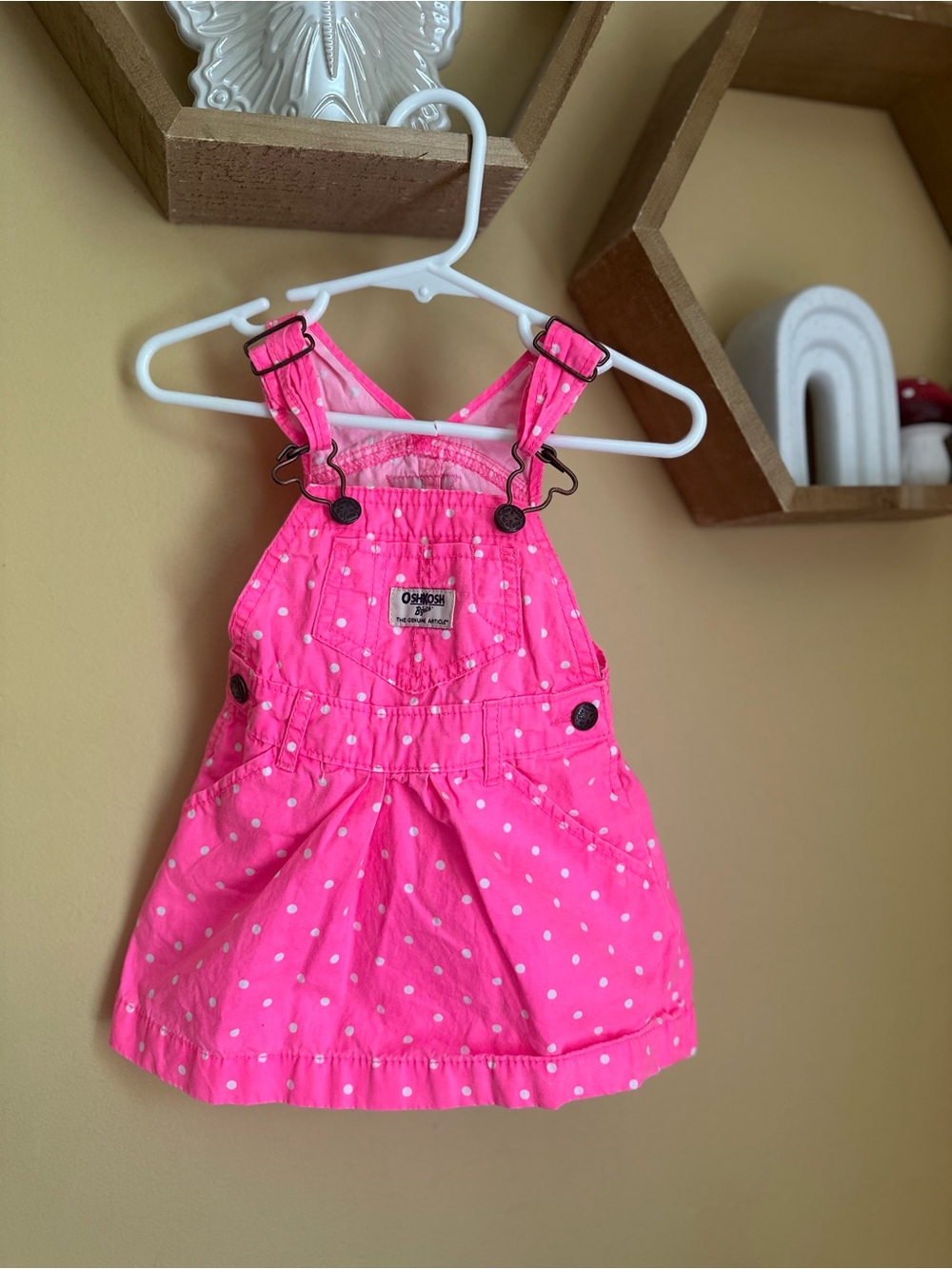 OshKosh Polka Dot Pink Overalls Dress Size 12 months